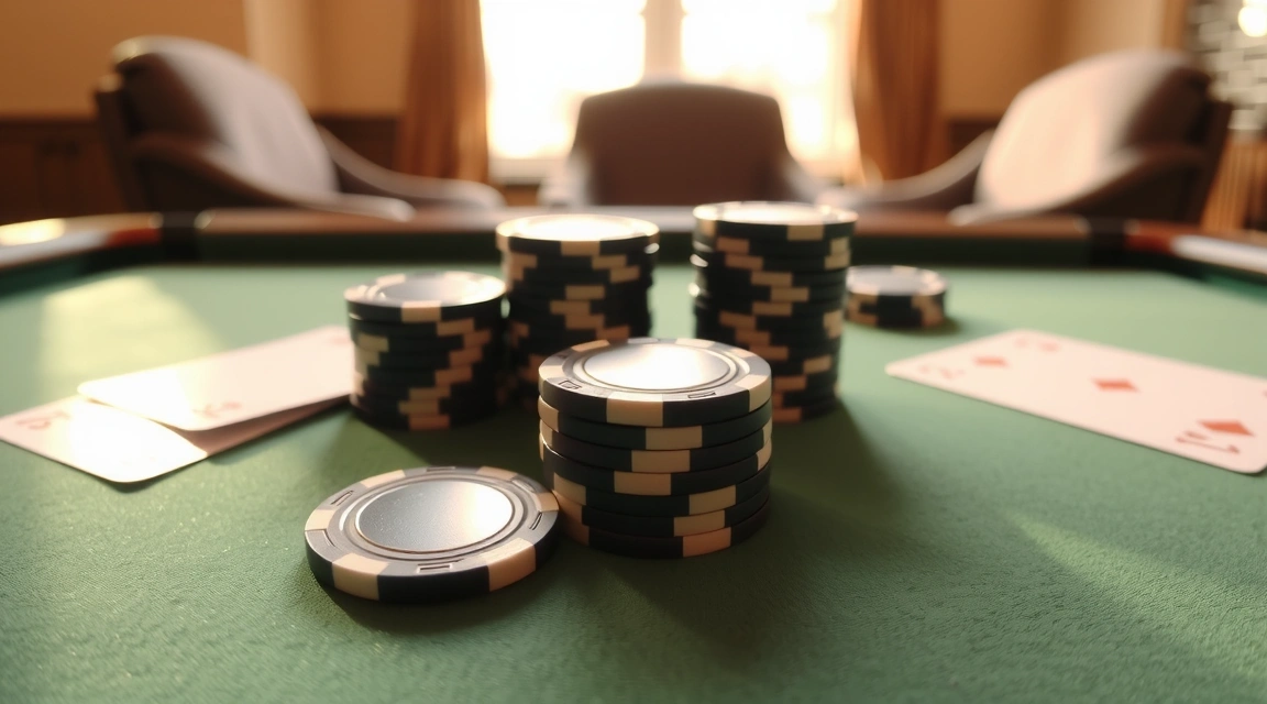 Pokerbord med chips og kort