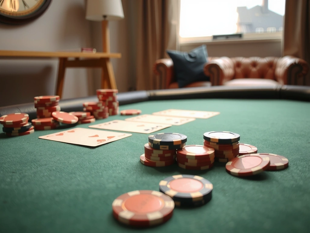 Pokerbord med kort og chips